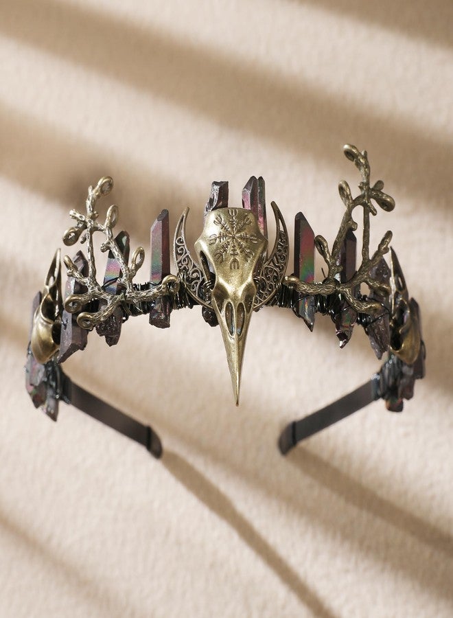 CoTeeZa Black Crystal Crow Skull Crown - Bronze Gothic Headband with Dark Quartz with Moon Branch, Witch Queen Headpiece for Women Renaissance Halloween Cosplay Prom Quinceañera Headdress - Image 3